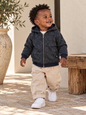 Jean Bourget Baby Boy Hooded Zip Up Jacket Navy Geometric Print 18M